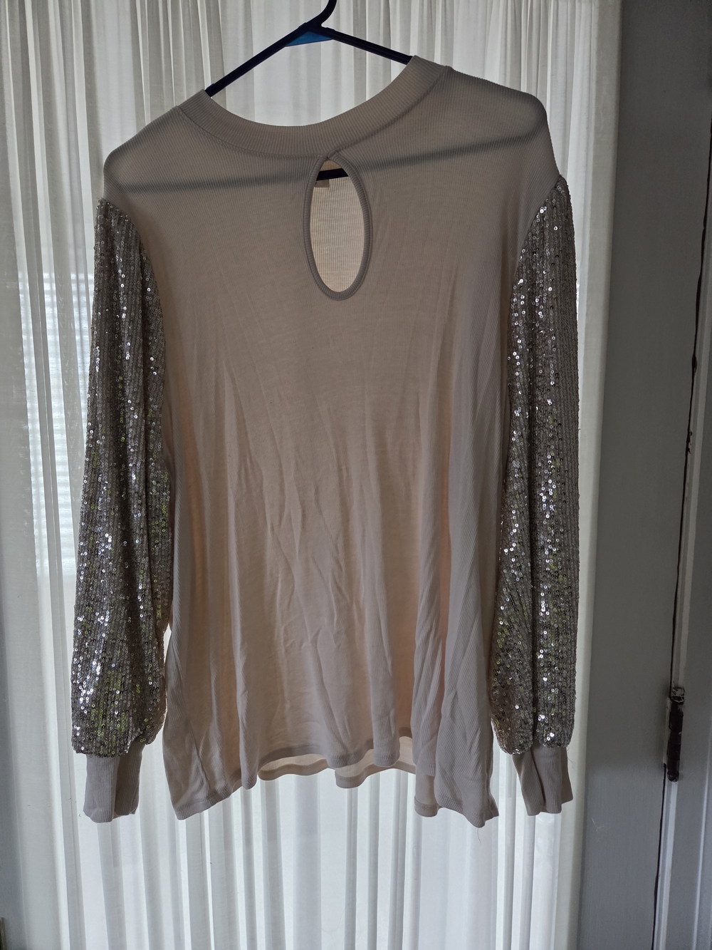 Maurices Cream Top with Sequin Long Sleeves